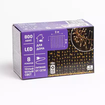 Гирлянда ШТОРА 3х3 800 led теплый белый ,от сети, прозрачный шнур