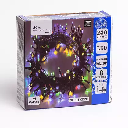 Светодиодная гирлянда НИТЬ 50 м 240 Led мультколор IP44. от сети,8 режимов