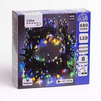 Светодиодная гирлянда НИТЬ 100 м 480 Led мультколор IP44. от сети, 8 режимов