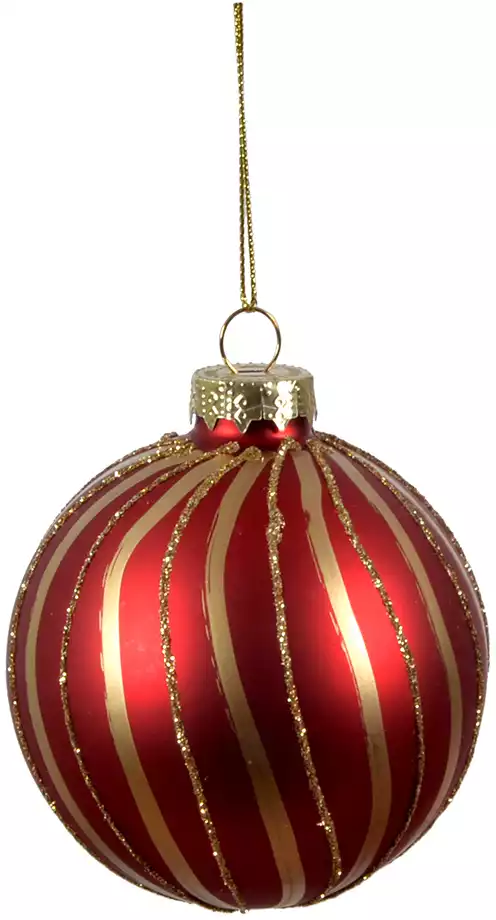 Новогодний шар 8 см стекло красный полосы 058D-7329D