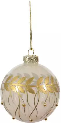 Новогодний шар 8 см стекло белый с золотом 058D-7333D