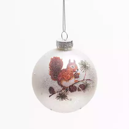 Новогодний шар 8 см стекло белочка белый 058D-7338D