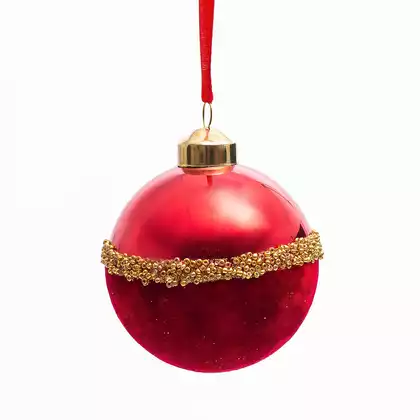 Новогодний шар 8 см стекло красный бархат 058D-7339D