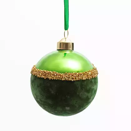 Новогодний шар 8 см стекло зеленый бархат 058D-7341D