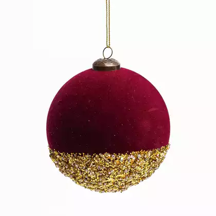 Новогодний шар 10 см красный бархат бисер 058D-7381D