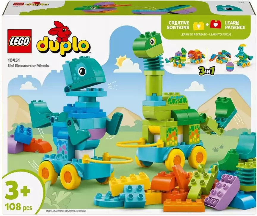 Конструктор 3 в 1 Динозавры на колесах 10451 Lego Duplo 108 дет.
