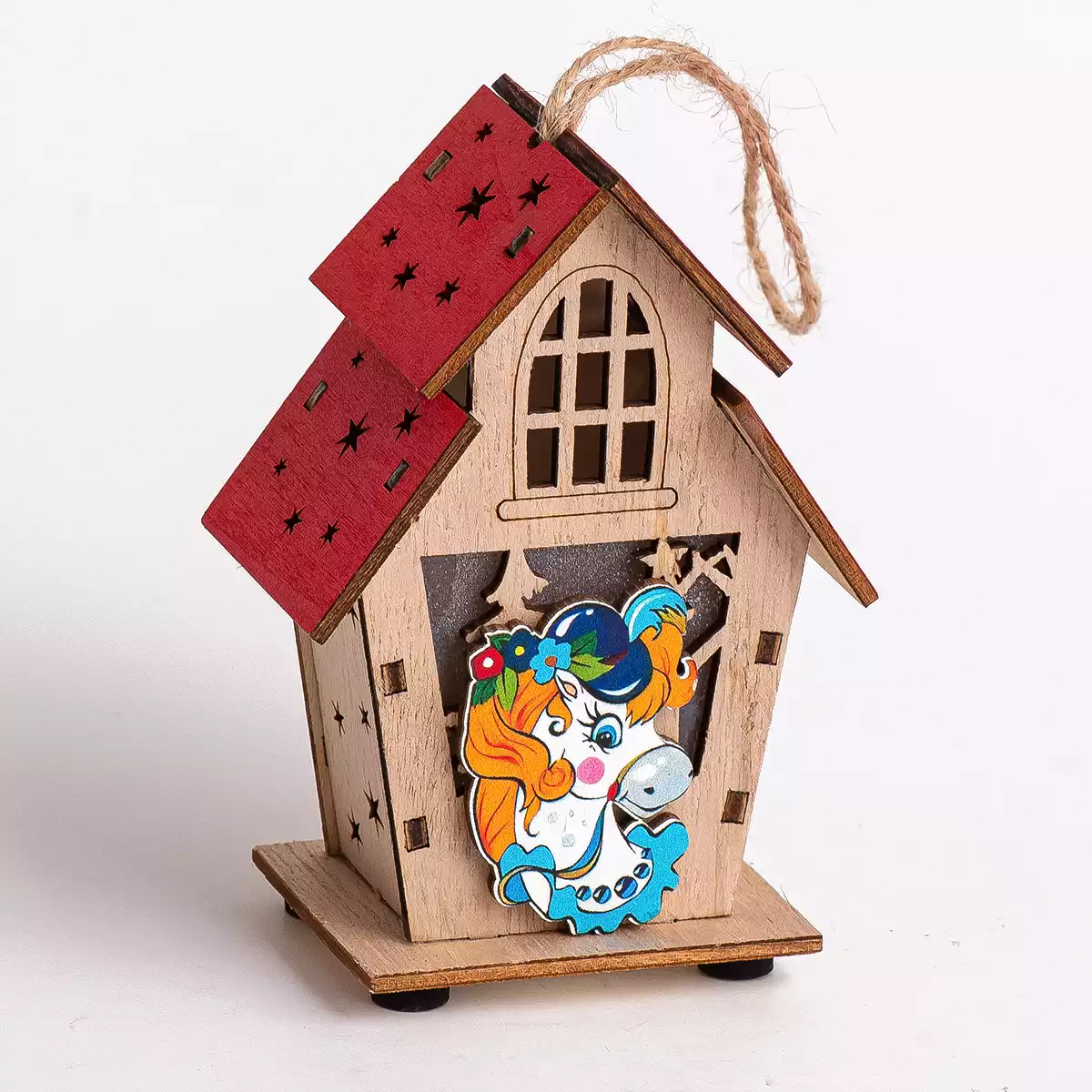 Новогодняя фигурка домик 9 см свет с лошадкой 058D-7563D