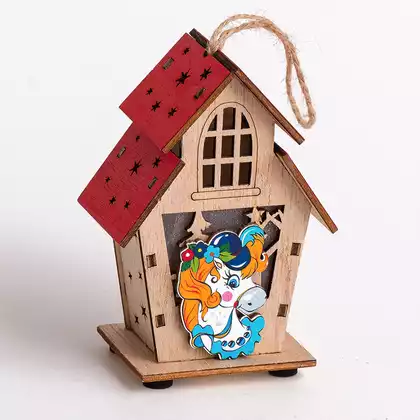 Новогодняя фигурка домик 9 см свет с лошадкой 058D-7563D