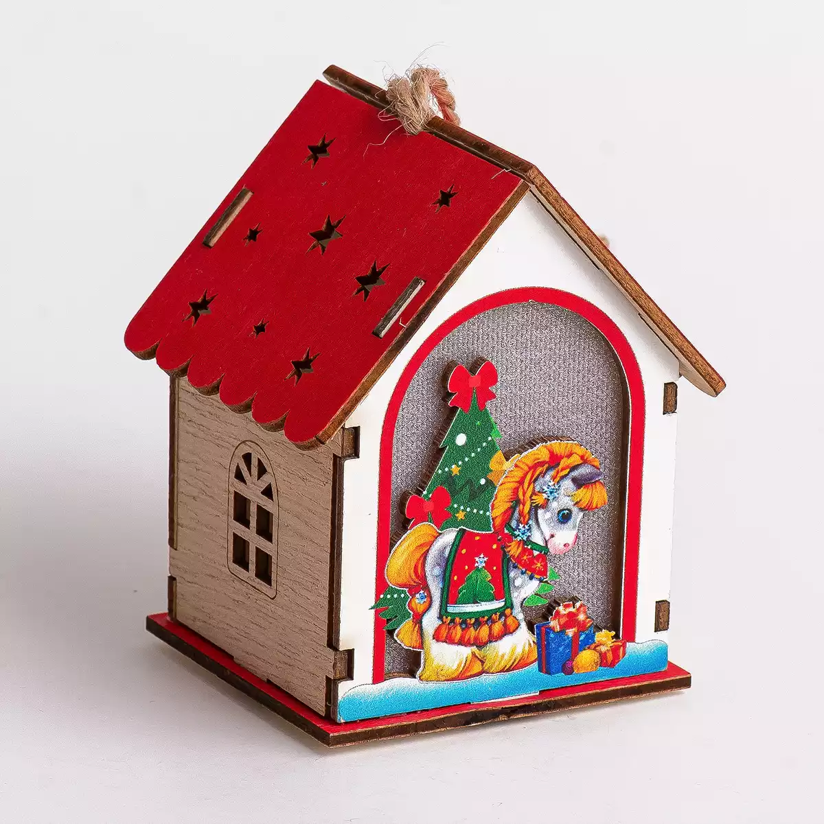 Новогодняя фигурка домик 11 см свет с лошадкой 058D-7564D