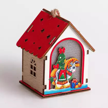 Новогодняя фигурка домик 11 см свет с лошадкой 058D-7564D