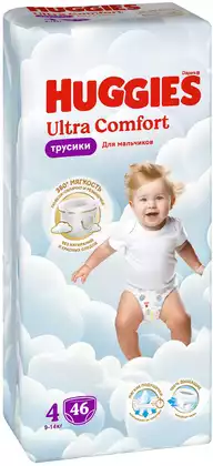 Трусики-подгузники HUGGIES Ultra Comfort 4 д/мал. (9-14 кг) 46 шт.,