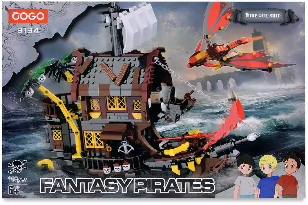 Конструктор блочный Пиратский корабль и дракон COGO 3134
