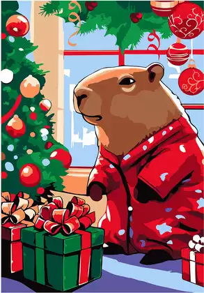 Картина по номерам 20х30см Новогодняя капибара Р4221