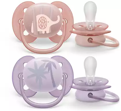 Пустышка Philips Avent ultra soft, слоник/пальмы 0-6мес 2шт SCF091/09