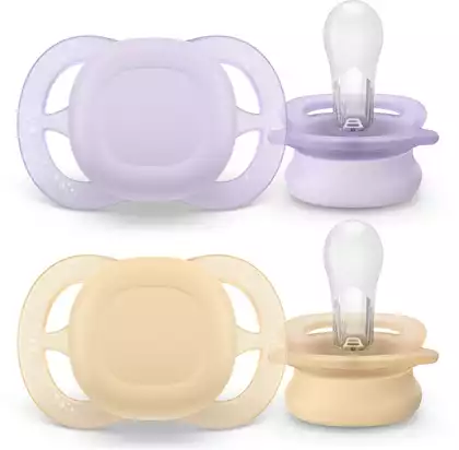Пустышка Philips Avent ultra start, лиловая/светло-желтая, 0-2мес, 2шт SCF075/01