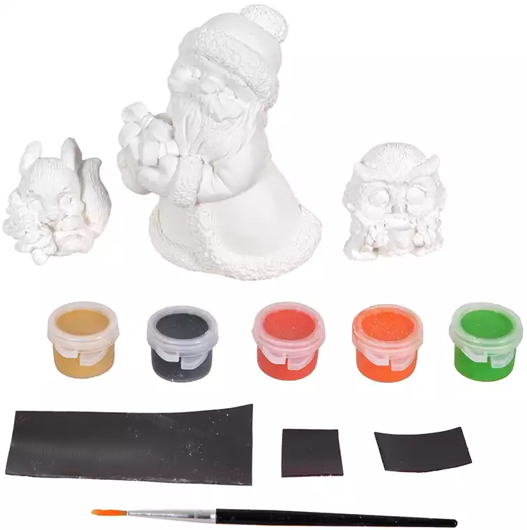 Магниты для росписи Дед мороз + белочка и совушка с красками и кистью ФП 24-303