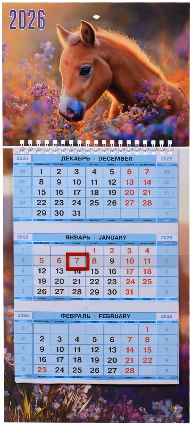 Календарь квартальный 2026 195х440мм МИНИ-1 Год Лошади 091684