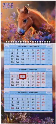 Календарь квартальный 2026 195х440мм МИНИ-1 Год Лошади 091684