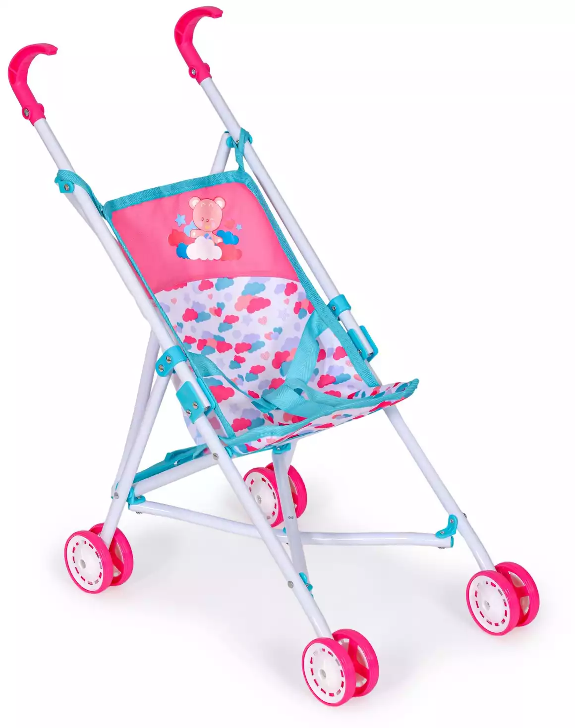 Коляска для куклы трость 886AC-WB металлическая с белой рамой в/п