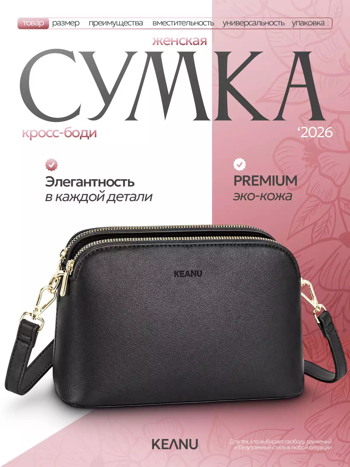 Сумка женская черная СМ7342-2 KEANU