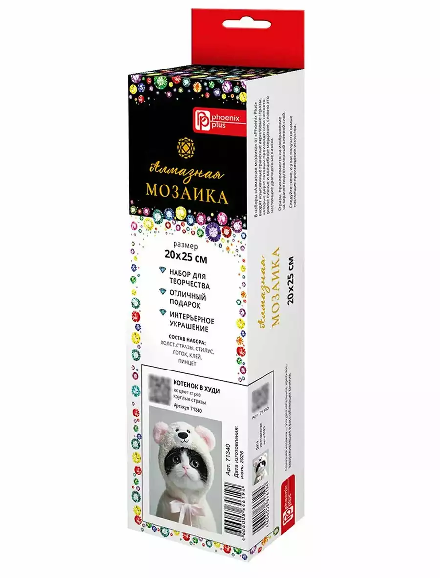 Алмазная мозаика 20х25см КОТЕНОК В ХУДИ 71340