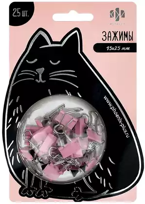 Зажимы канцелярские 15х25мм ЧЁРНЫЙ КОТИК 71498