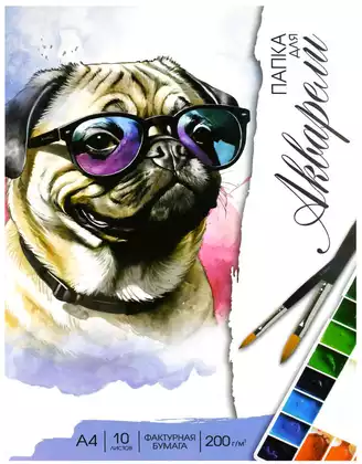 Папка для акварели 10л А4 МОПС В ОЧКАХ 200г 69938