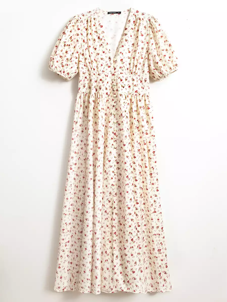 Платье миди с V-образным вырезом и принтом KEANU