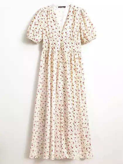 Платье миди с V-образным вырезом и принтом KEANU