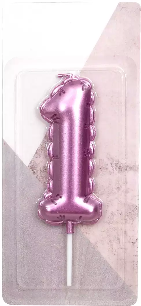 Свеча розовая 14 см. цифра 1