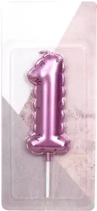 Свеча розовая 14 см. цифра 1