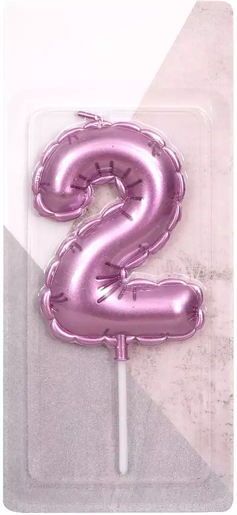 Свеча розовая 14 см. цифра 2
