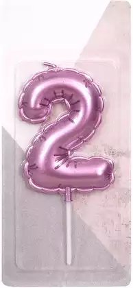 Свеча розовая 14 см. цифра 2
