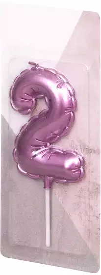 Свеча розовая 14 см. цифра 2