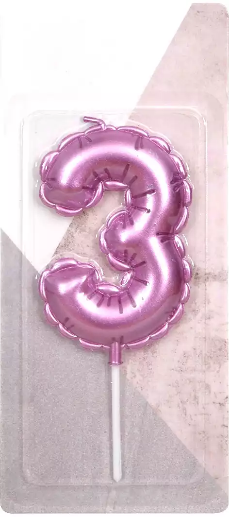 Свеча розовая 14 см. цифра 3