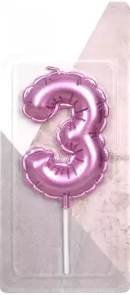 Свеча розовая 14 см. цифра 3