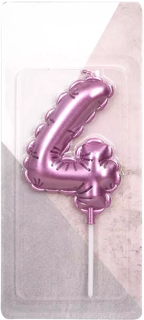 Свеча розовая 14 см. цифра 4