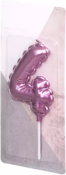 Свеча розовая 14 см. цифра 4