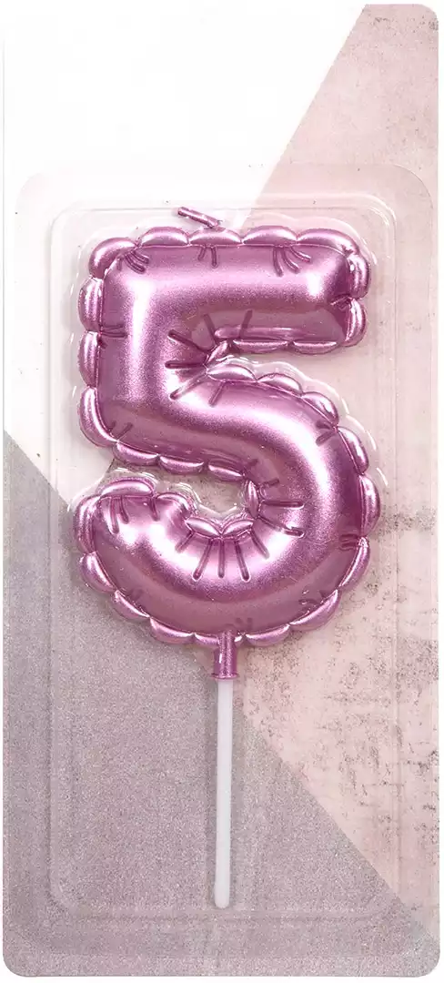 Свеча розовая 14 см. цифра 5