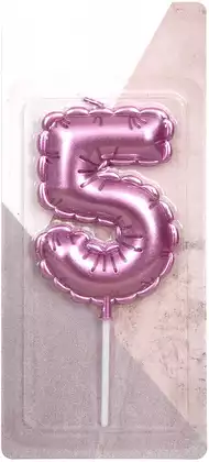Свеча розовая 14 см. цифра 5