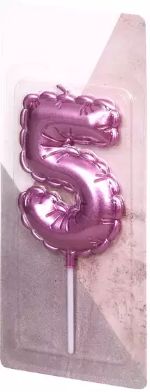Свеча розовая 14 см. цифра 5