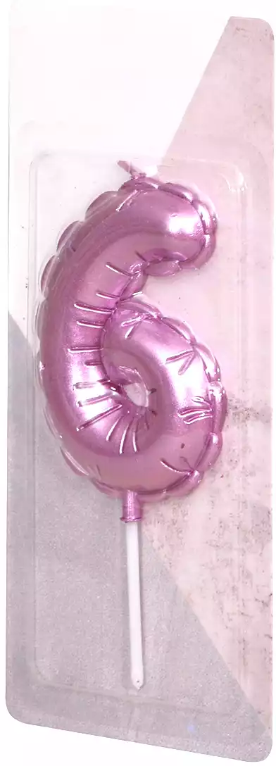 Свеча розовая 14 см. цифра 6