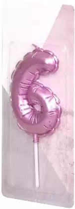 Свеча розовая 14 см. цифра 6