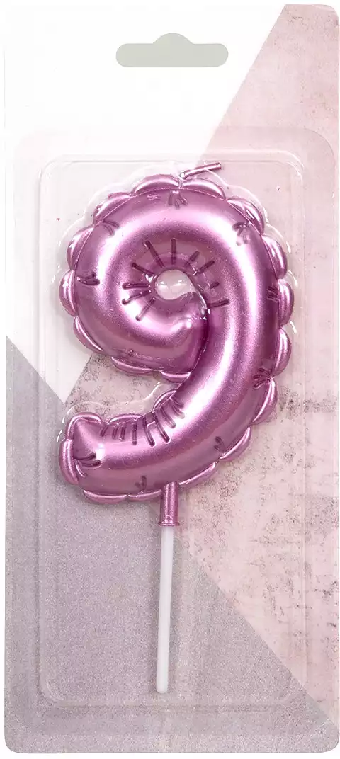 Свеча розовая 14 см. цифра 9