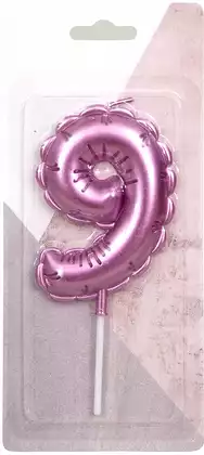 Свеча розовая 14 см. цифра 9