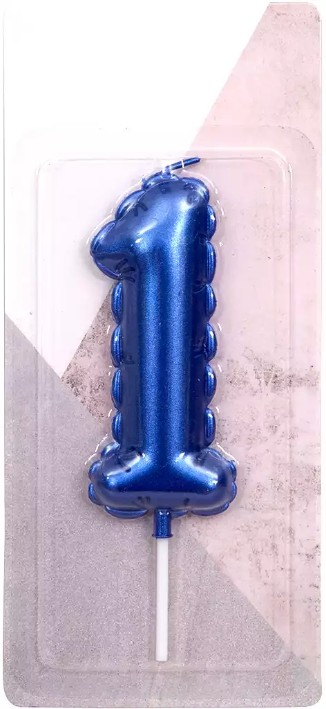 Свеча синяя 14 см.цифра 1