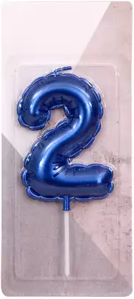 Свеча синяя 14 см.цифра 2
