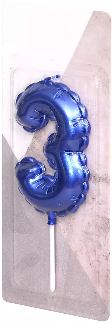 Свеча синяя 14 см.цифра 3