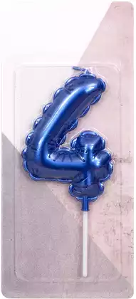 Свеча синяя 14 см.цифра 4