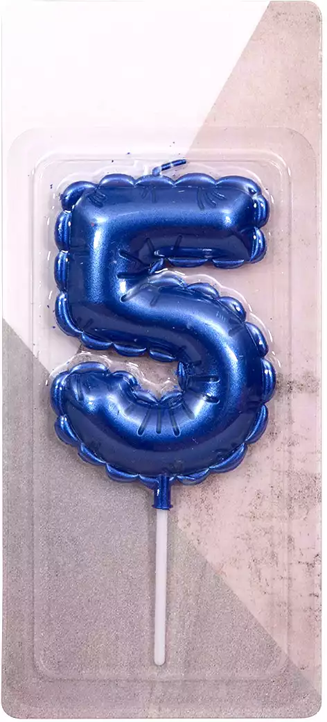 Свеча синяя 14 см.цифра 5
